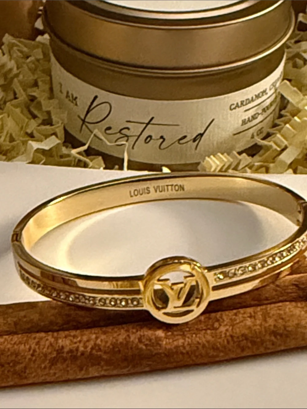 Fashion Jewelry Gold Crystal-Accent Monogram Bangle Bracelet - Picture 8 of 8